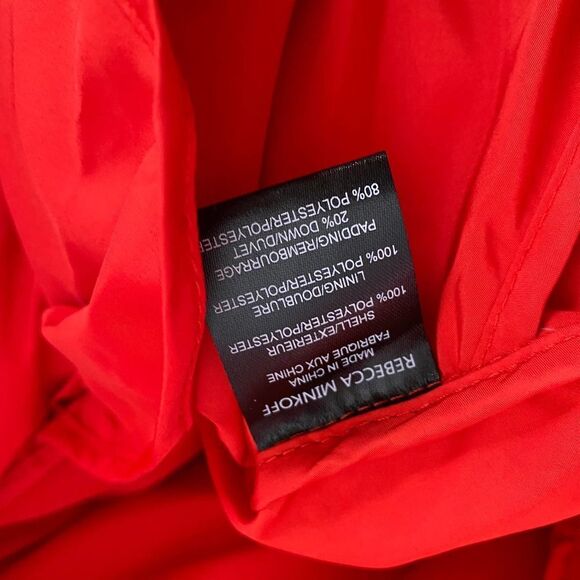 Rebecca Minkoff Zayne Quilted Puffer Down Jacket Red Large Hooded Long Sleeve - Picture 9 of 10